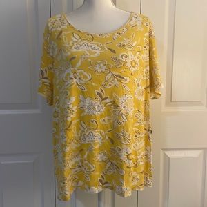 Charter Club Women’s SZ 3X Cotton Yellow Floral Pullover Short Sleeve Top